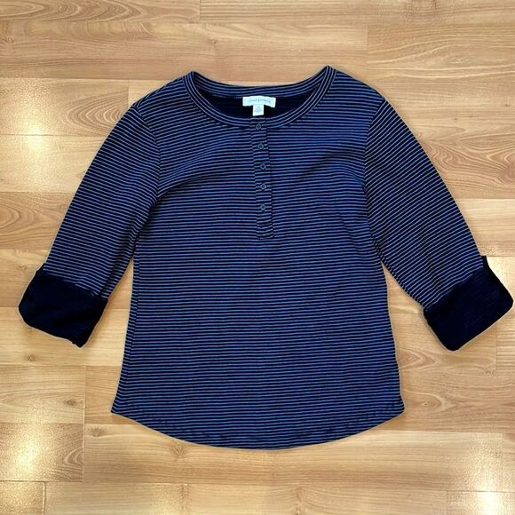 Vintage America Black Blue Striped Long Sleeve Shirt Size M - Picture 1 of 5